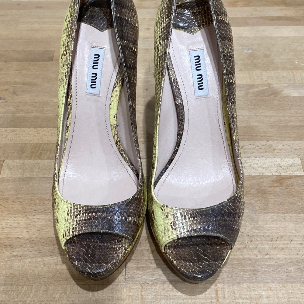 Miu Miu Python Snakeskin Leather Heels Open Toe M… - image 3